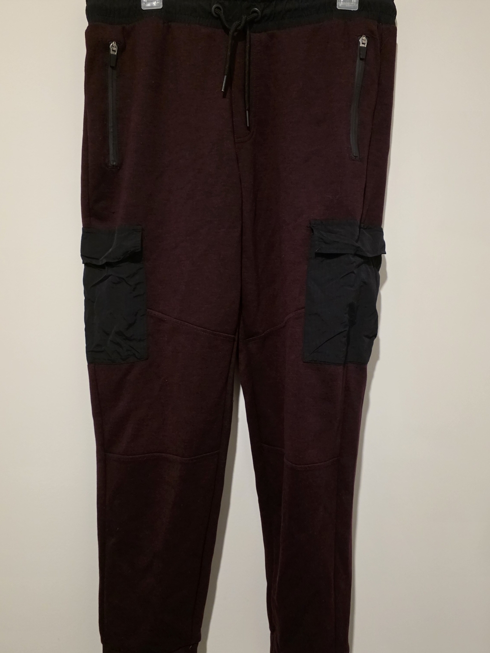 Aeropostale Men's Burgundy Joggers with Black Cargo Panels